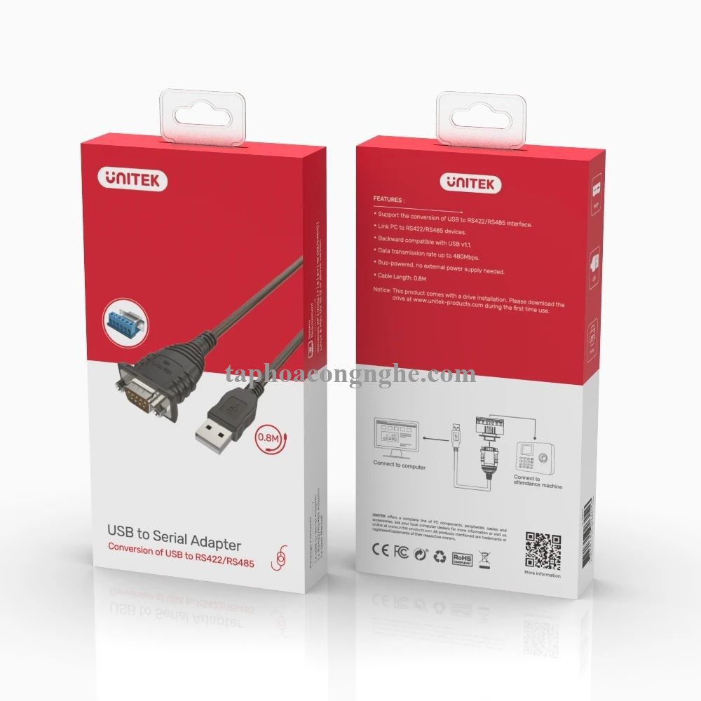 Unitek 96105 Y-1082 1.5M Cáp chuyển Usb 2.0 sang Rs 422/Rs485 bọc chống nhiễu 30096105